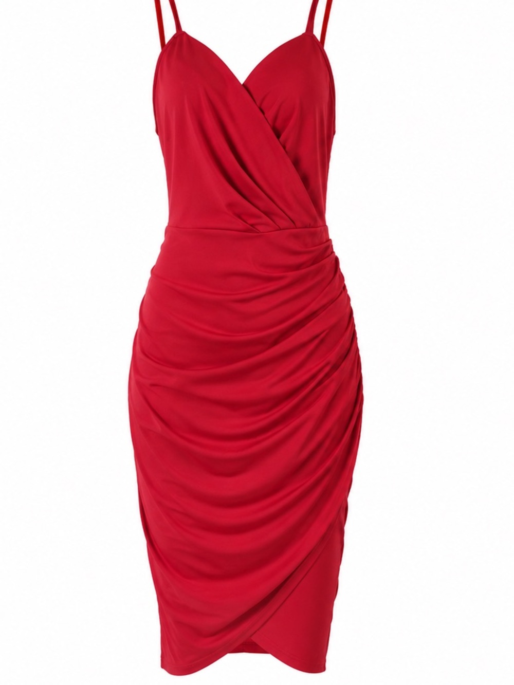 Kate Kasin Red Ruched Bodycon Cocktail Dress Surplice Wrap - large